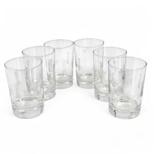 Libbey Juice Glasses Cut Etched Hourglass MCM Vintage Lot of 6